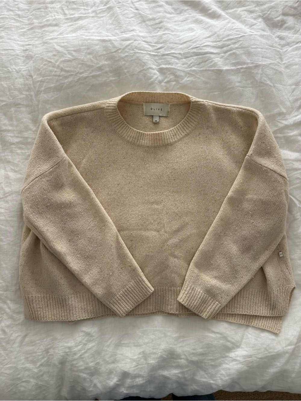 Olive Clothing — Speckled Cream Crewneck Sweater for Women